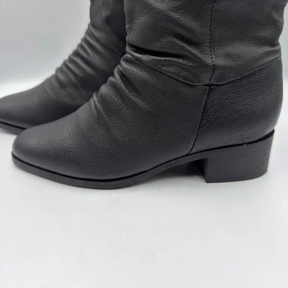 Basic Editions Womens Black Leather Slouchy Tall Boots Size 6 69910 Block Heel